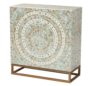 Quintus Mother of Pearl Storage Cabinet in Mosaic Multicolor and White and Gold