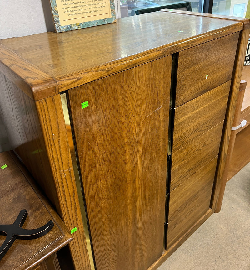 Wood Armoire with Mirror and Drawers