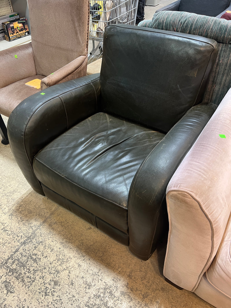 Vintage-Style Club Chair with Rolled Arms – Dark Brown/Charcoal Finish