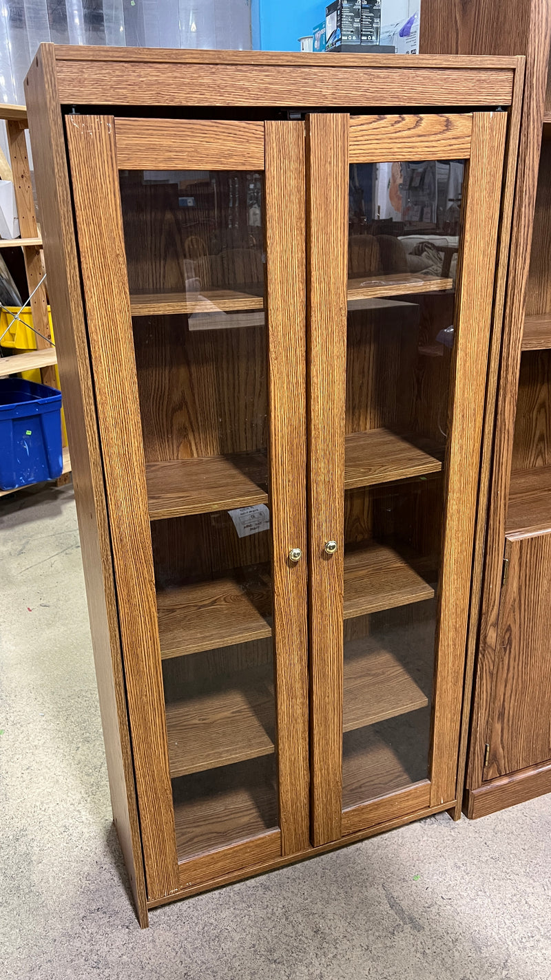 Traditional Brown Wood Glass Display Cabinet