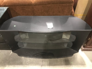 Long Black TV Stand With 2 Glass Shelves