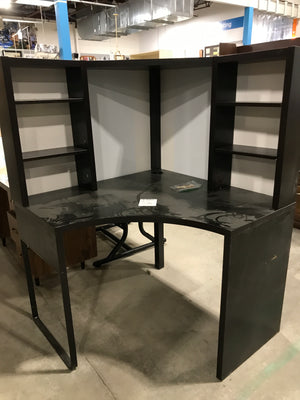 Black Corner Desk With Shelving & White Board