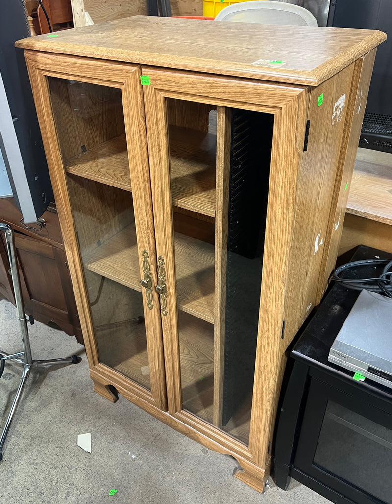 Wood Media Storage Cabinet with Glass Doors