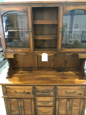 Dark Wood Buffet &Hutch With Shelving & 5 Drawers With Underneath Cabinet Storage