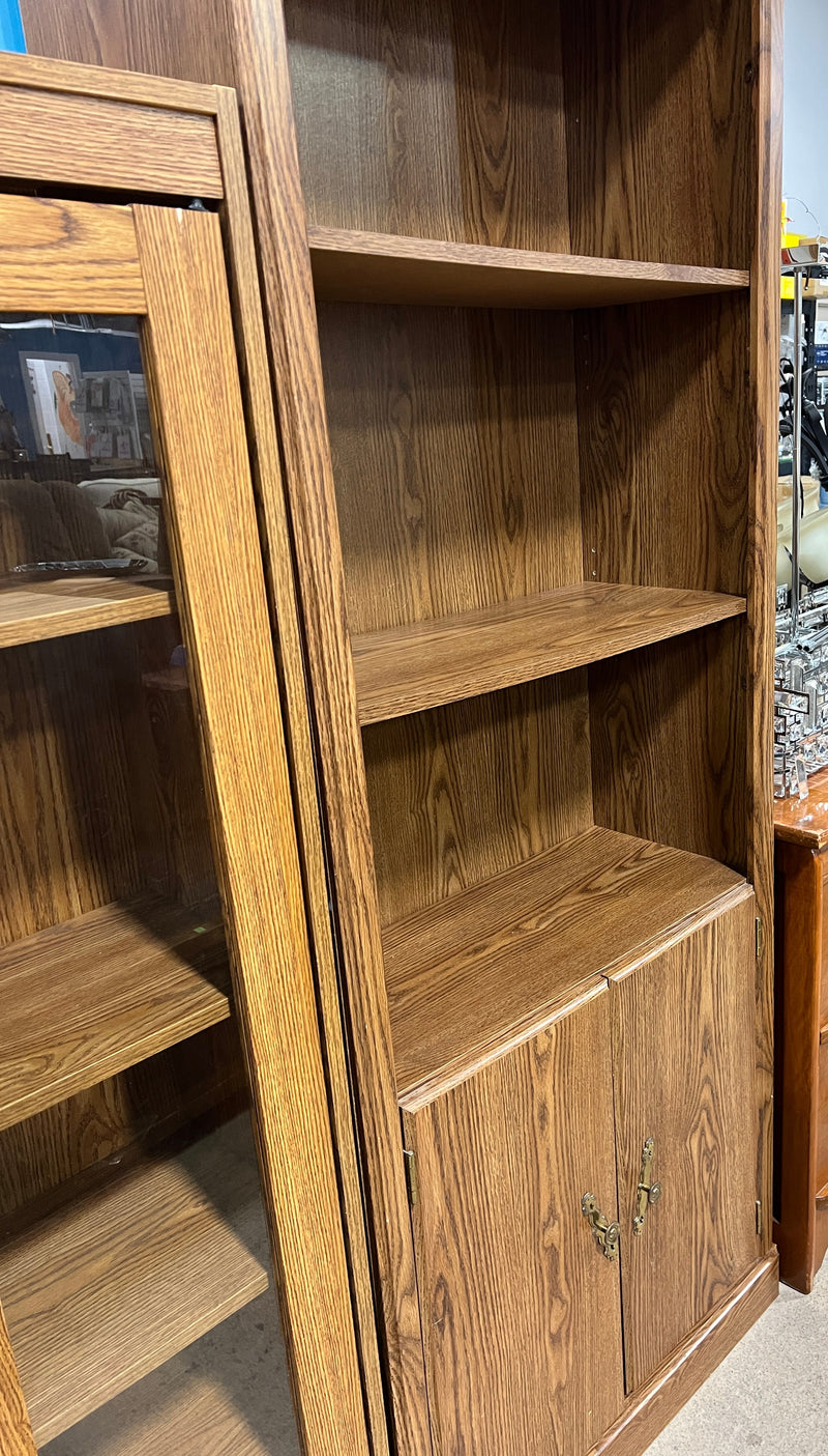 Traditional Oak-Style Bookcase with Lower Cabinet