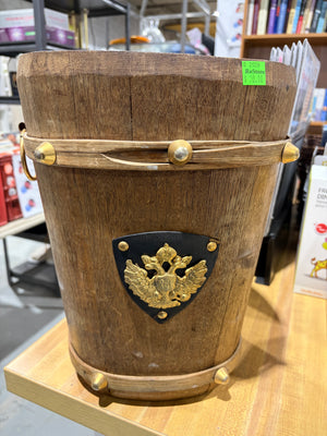Rustic Wooden Decorative Bucket with Brass Accents