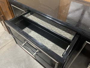 Sleek Black Makeup Cabinet with Silver Trim