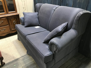 Blue Striped Wing Back Love Seat