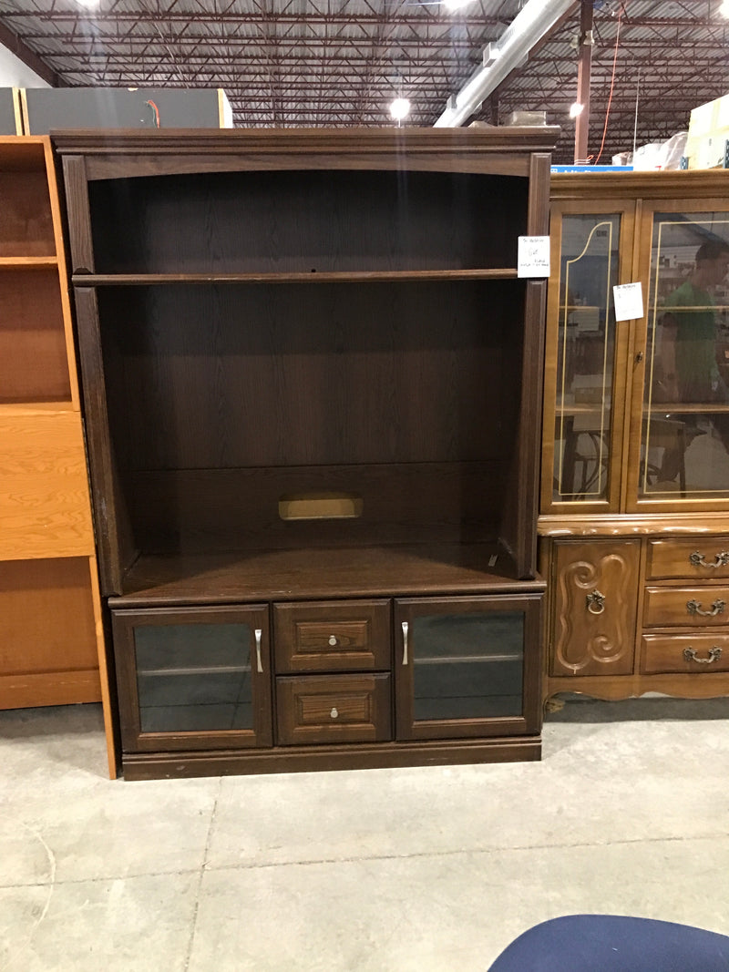 Reddish Hutch and TV Stand with Two Drawers and Cabinets