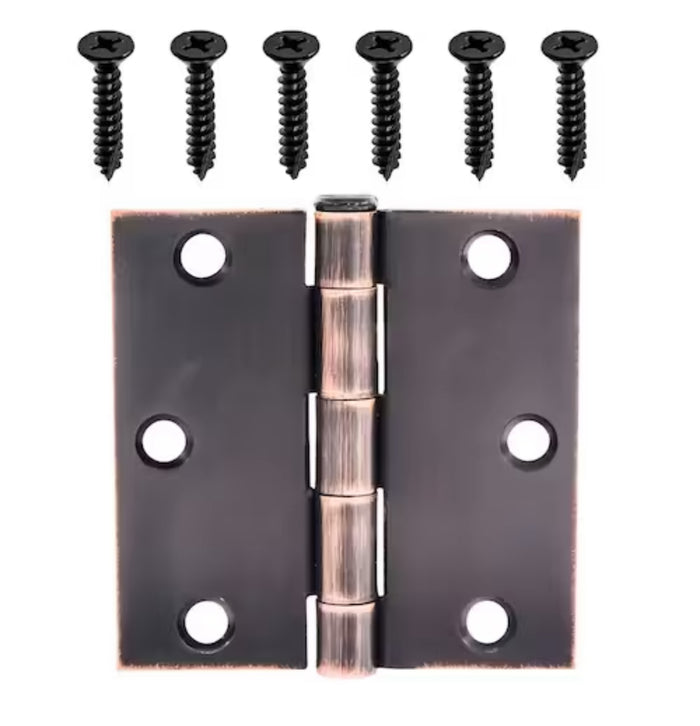 3-inch with Square Corners Aged-Bronze Door Hinge (2-Pack)