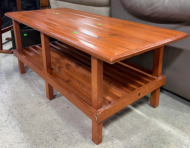 Two-Tier Slatted Wooden Coffee Table
