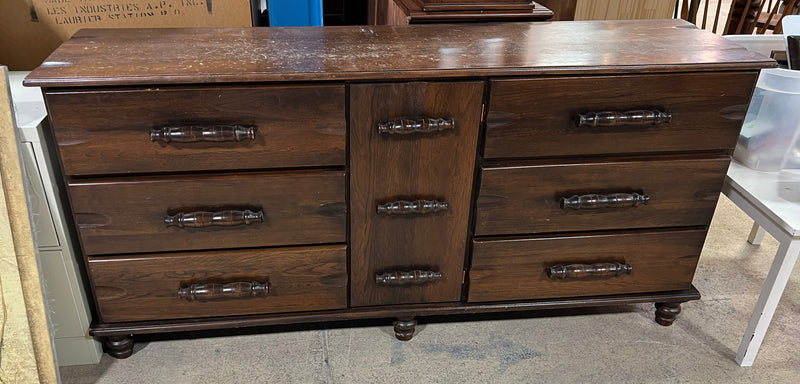 Mid-Century Modern Wooden Dresser with Hidden Cabinet & Drawers
