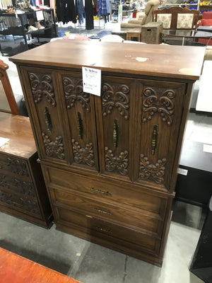 Vintage Oak Armoire With 3 Drawers & Concealed Built In Shelving