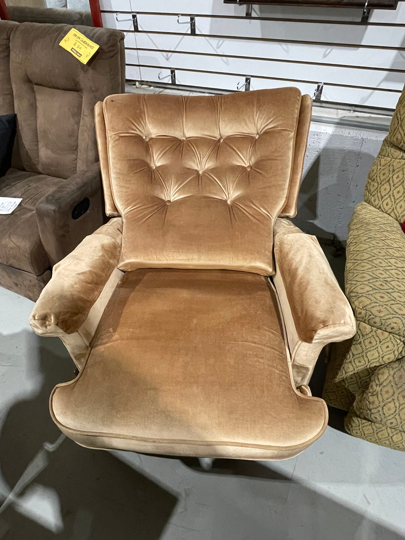 Vintage Mid-century Button-tufted Swivel Rocker Recliner.