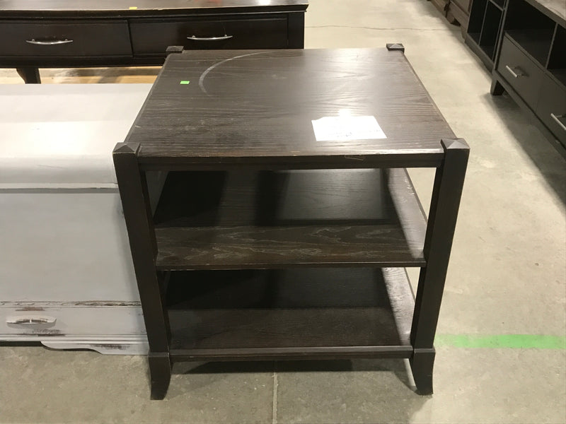 Large Wooden Square Side Table With 3 Shelves