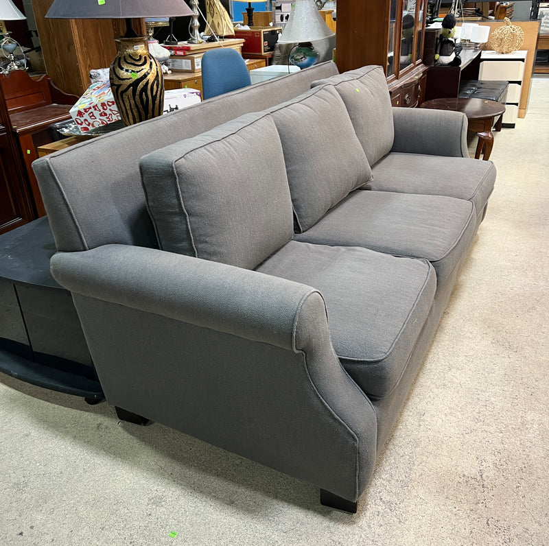 Classic Grey Fabric 3-Seater Sofa with Rolled Arms and Plush Cushions