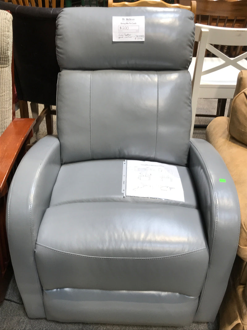 Grey Leather Power-Recliner
