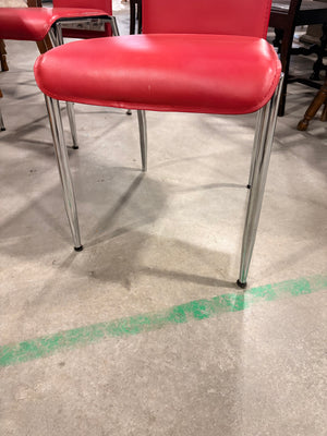 Red Faux Leather and Chrome Dining Chairs