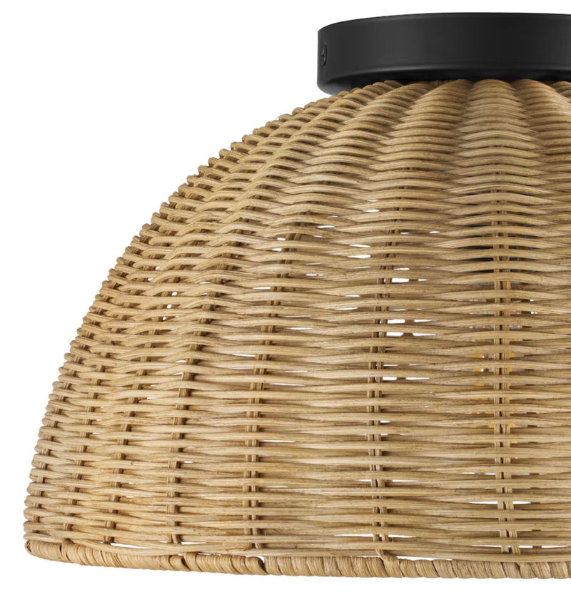 Highler 13.5” 1-light Matte Black Flush Mount with Natural Rattan Shade