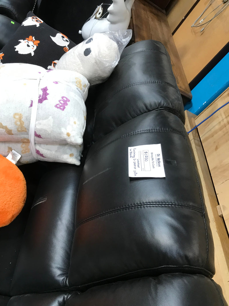 Leather Reclining 3-Seater Sofa In Black