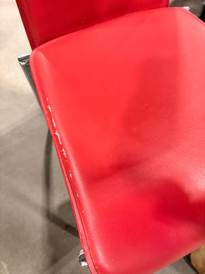 Red Faux Leather and Chrome Dining Chairs