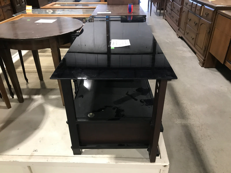 Dark Wooden Tv Stand With Black Glass Top