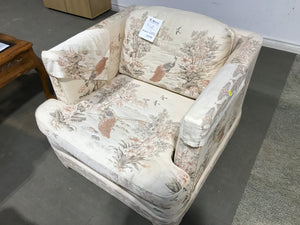 White Nature Detailed Arm Chair With Bird & Floral Designs