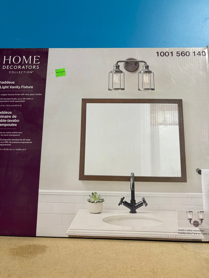 2-Light Satin Copper Bronze Modern Industrial Bathroom Vanity Light with Clear Glass Shades
