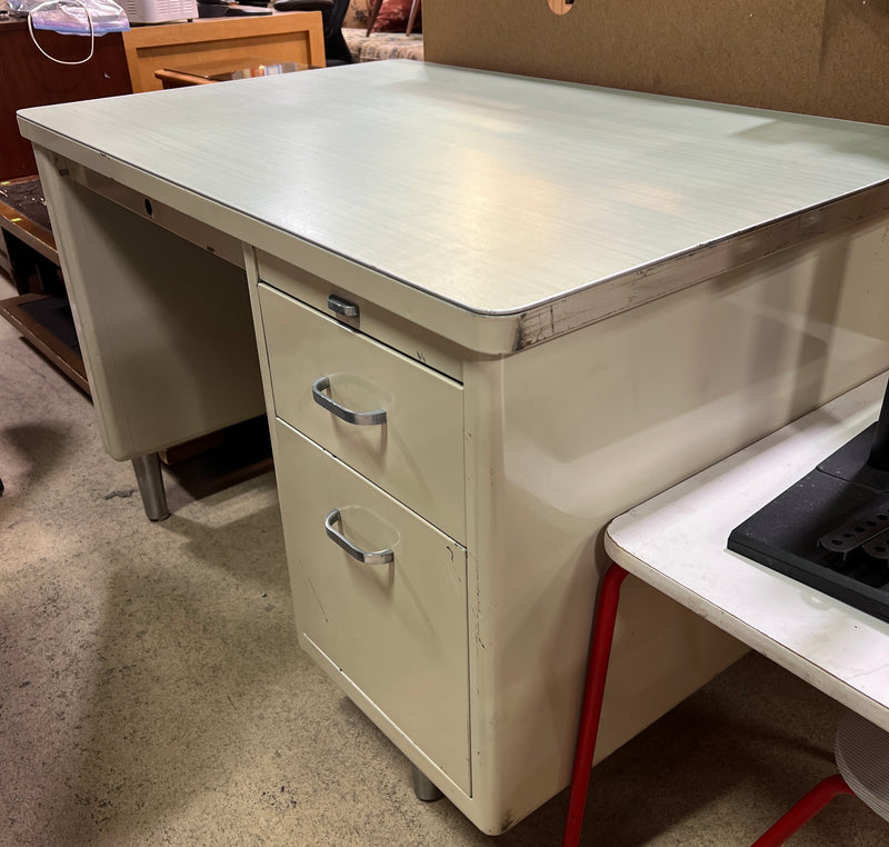 Vintage Mid-Century Tanker-Style Metal Desk