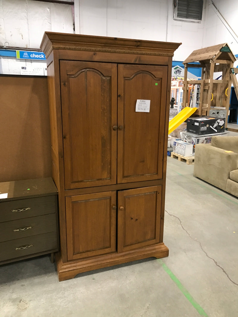 Tall Wooden Media Unit With Ornate Top