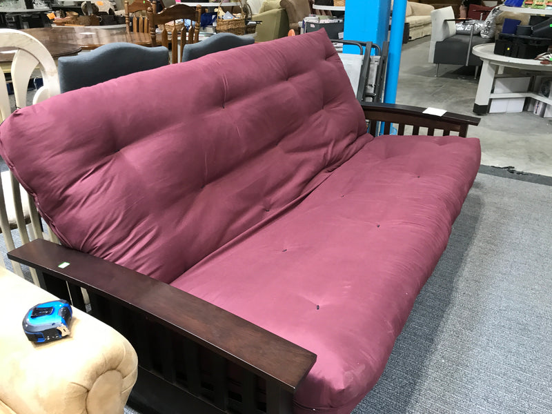 Burgundy Futon With Wooden Frame