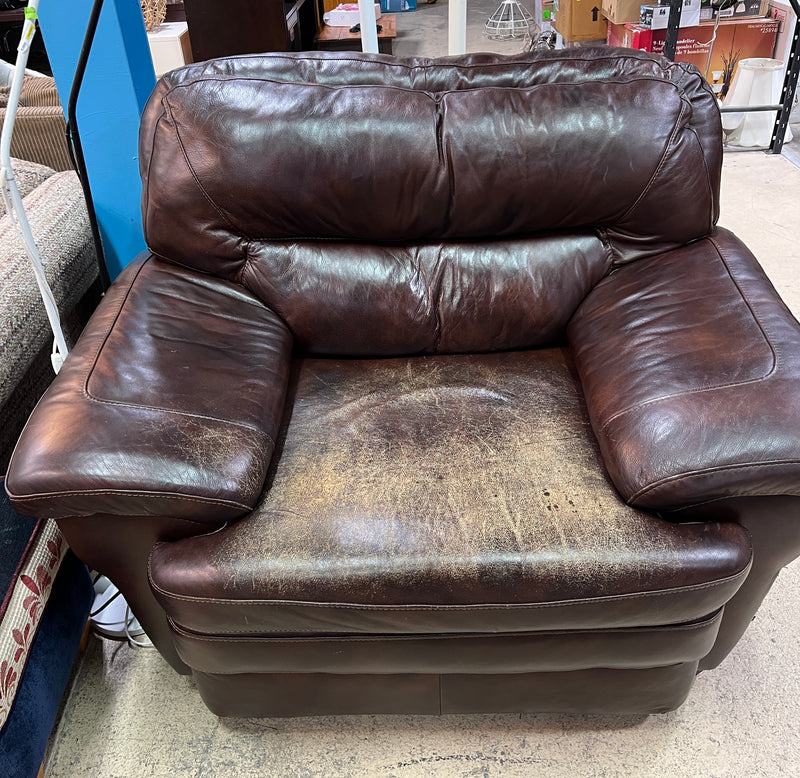 Oversized Dark Brown Leather Club Armchair with Plush Bustle-Back Cushions