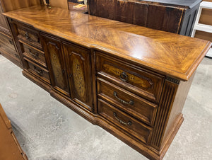 Vintage Solid Wood Dresser with Ornate Floral Detail