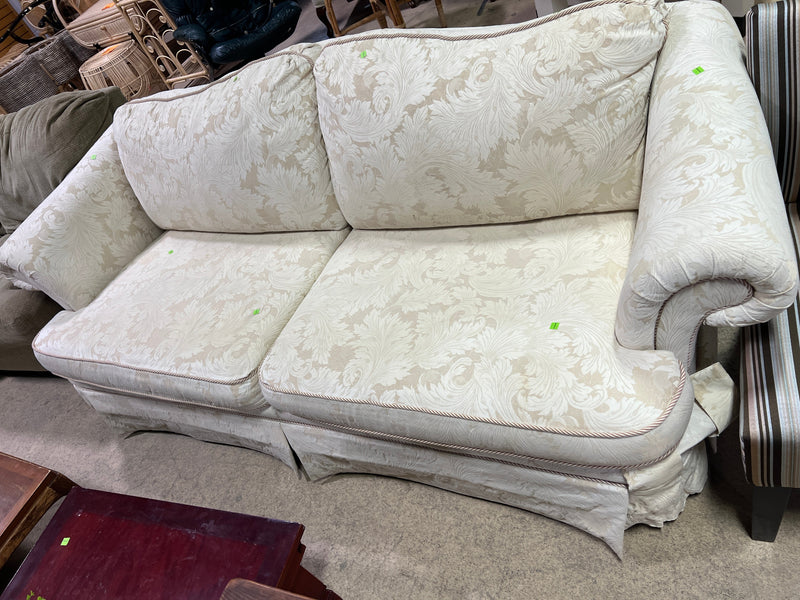 Traditional Cream Damask Camelback Loveseat