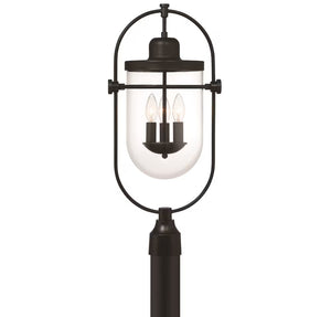 Lowell 3-Light 10” H Outdoor Post Mount Lantern Light Black Metal Finish with Clear Glass
