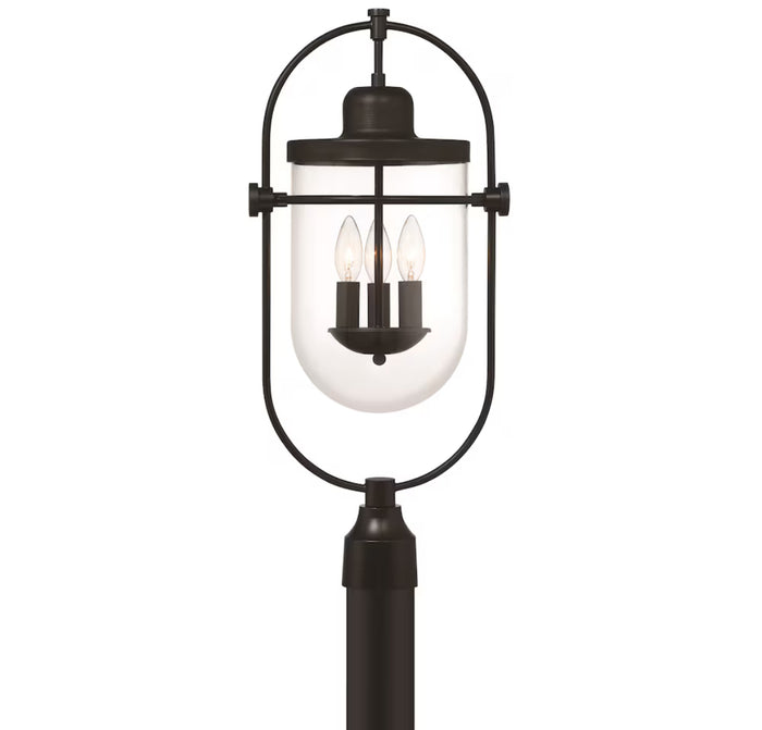 Lowell 3-Light 10” H Outdoor Post Mount Lantern Light Black Metal Finish with Clear Glass