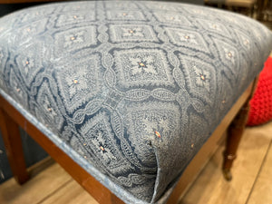 Vintage Upholstered Wooden Chair w/ Blue Cushions