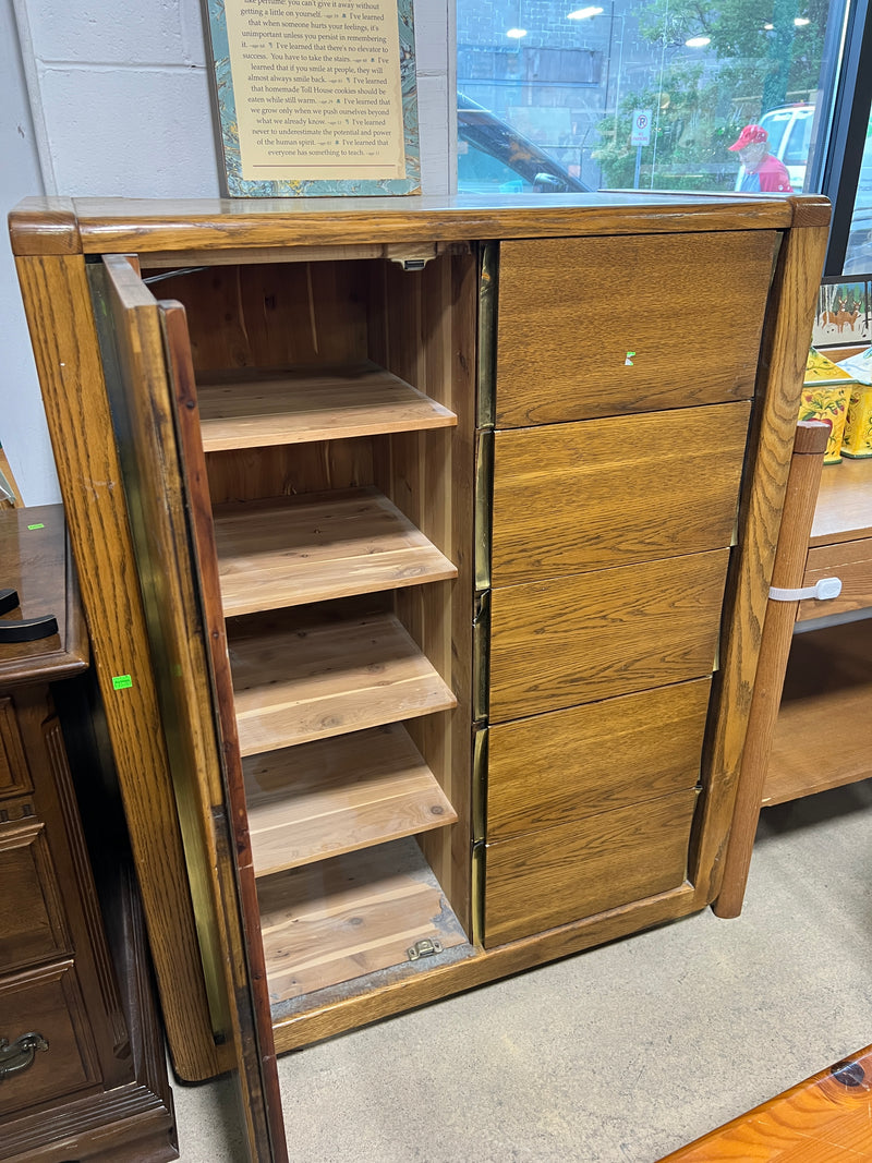 Wood Armoire with Mirror and Drawers