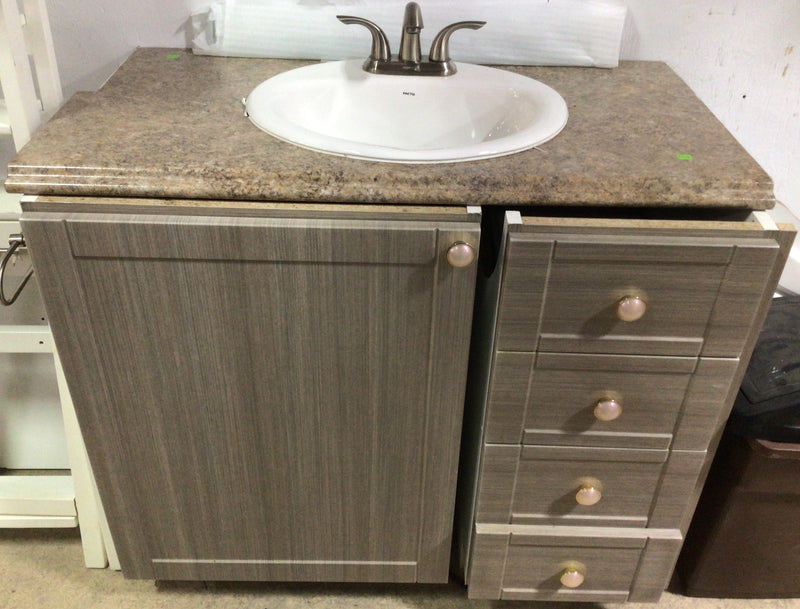 Wooden Bathroom Vanity and Sink with Marble Top