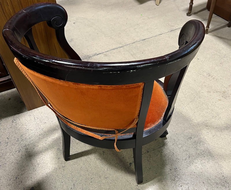 Vintage Barrel Back Chair with Orange Cushions