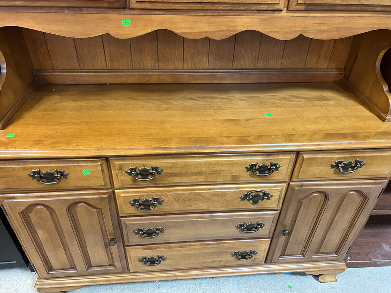Traditional Solid Wood Hutch & Buffet Cabinet with Glass Display Storage