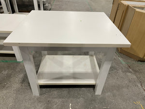 Sturdy White Work Table with Storage Shelf