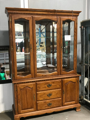 Tell City Traditional Hutch Buffet With Glass Shelving, Interior Lighting & Drawers