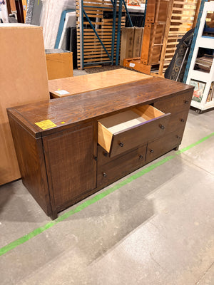 Dark Wood Long Dresser with Metal Pulls