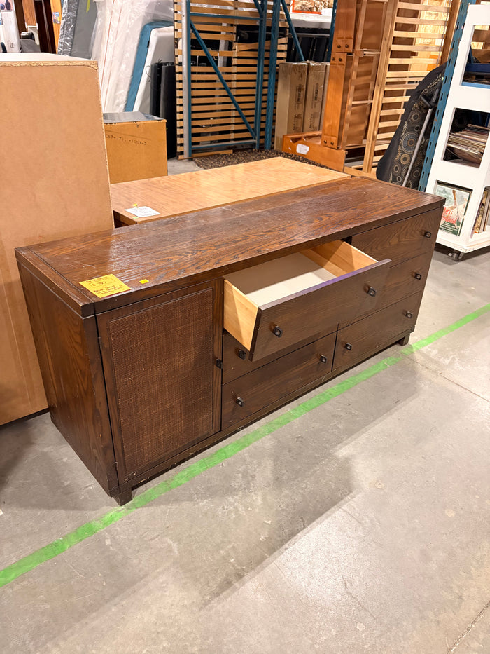 Dark Wood Long Dresser with Metal Pulls
