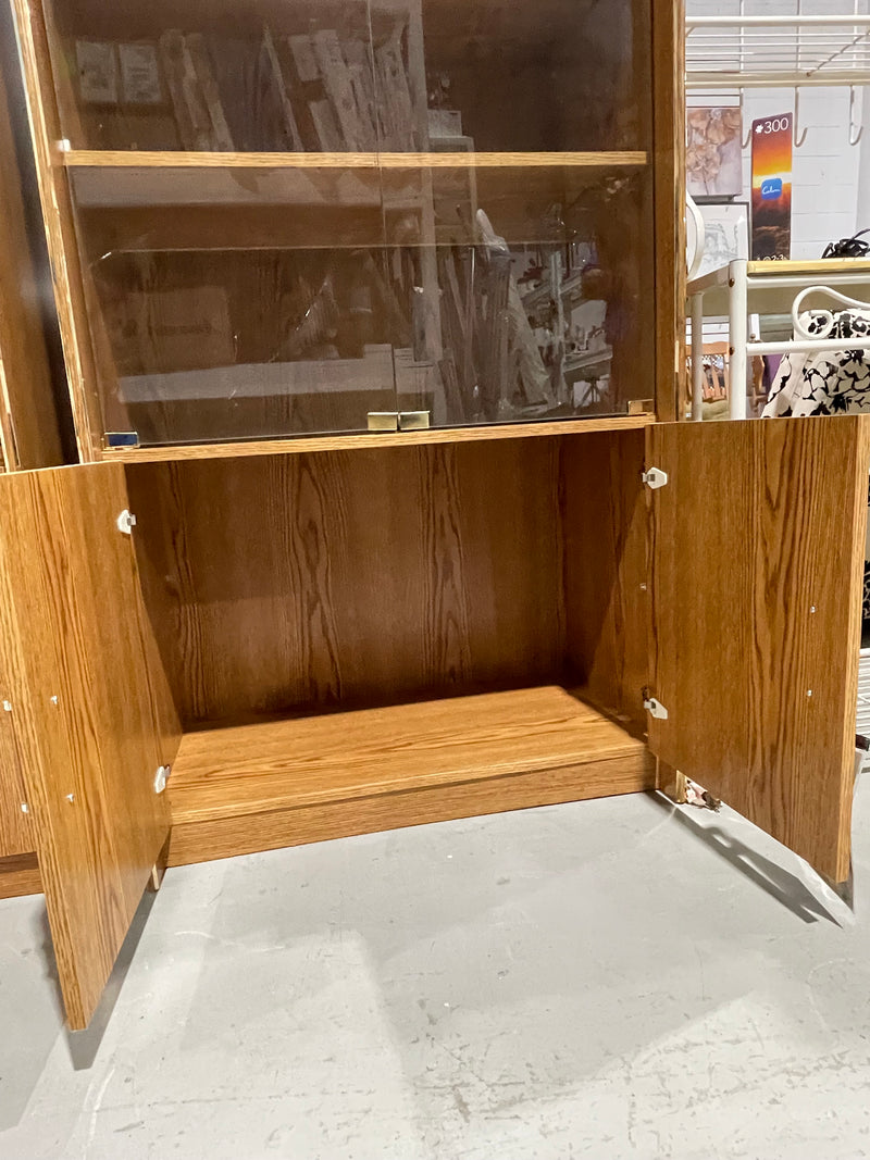 Vintage Light Oak Display Cabinet with Glass Doors