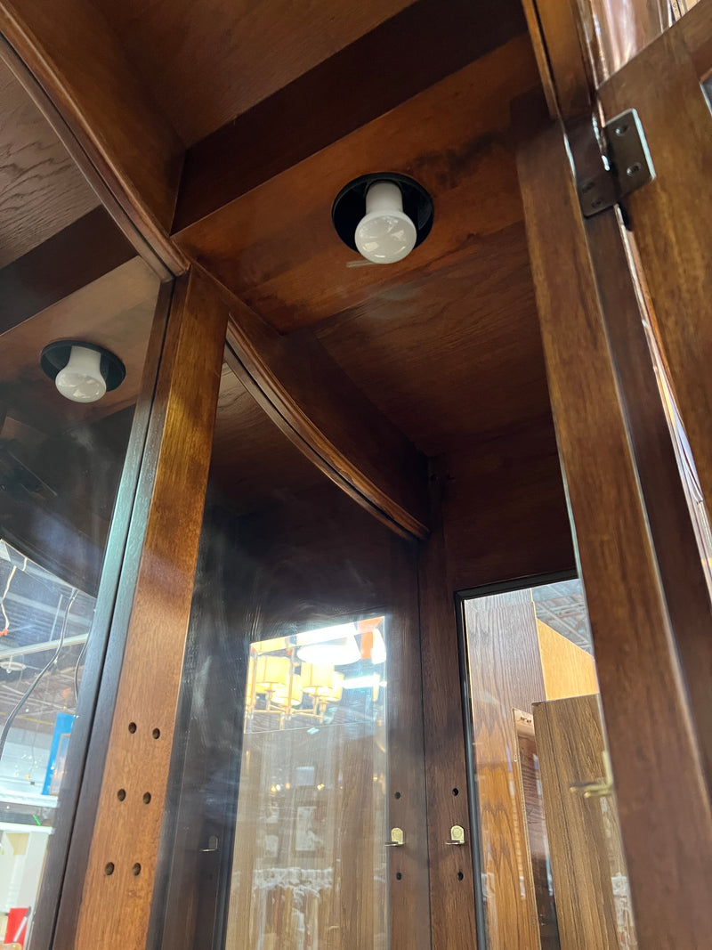 Traditional Dark Wood China Cabinet & Hutch with Glass Doors and Interior Lighting