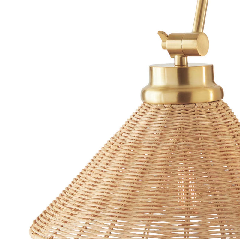 1-Light Bathroom Dimmable Brushed Gold Vanity Light Bell Shape Rattan Shade