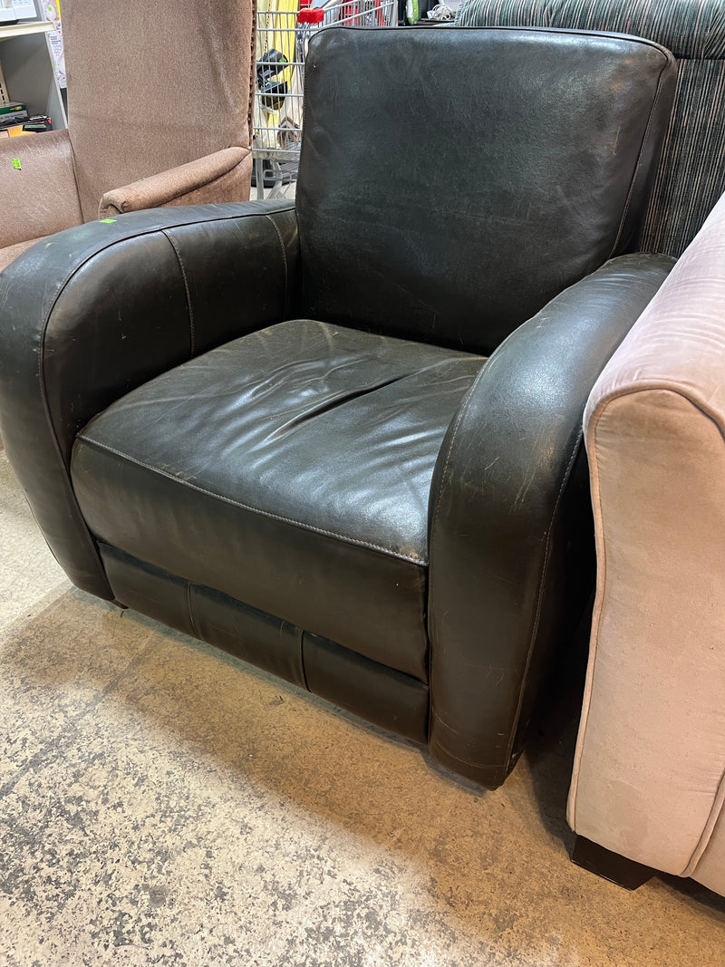 Vintage-Style Club Chair with Rolled Arms – Dark Brown/Charcoal Finish