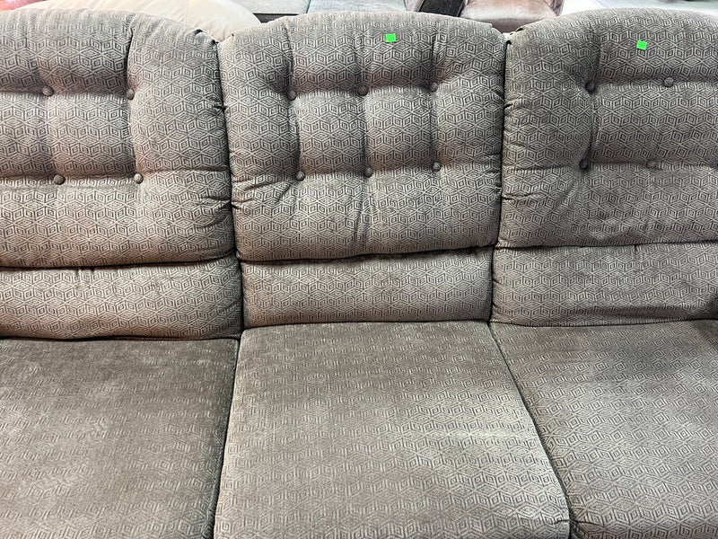 Vintage 3-Seater Manual Reclining Sofa – Textured Olive Geometric Upholstery